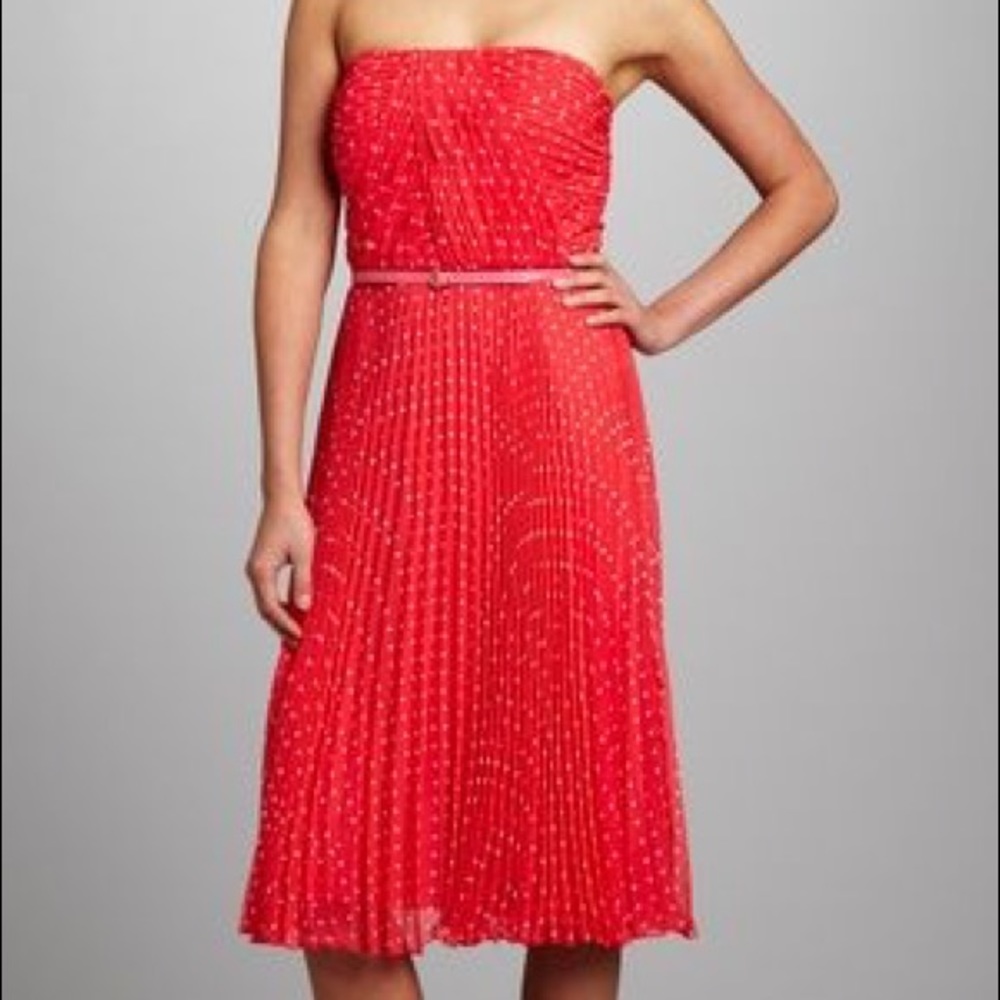 Strapless Polka Dot Red Chiffon Dress